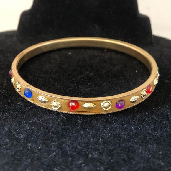 Two Multicolored Rhinestone Gold Stones Bangle Bracelets - Picture 15 of 16